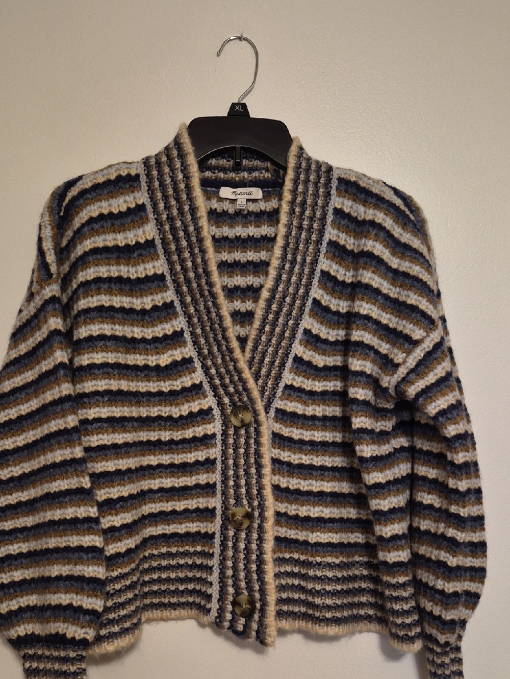 Madewell Striped Cardigan Sweater Blue, Gold, Yellow & White Sz S